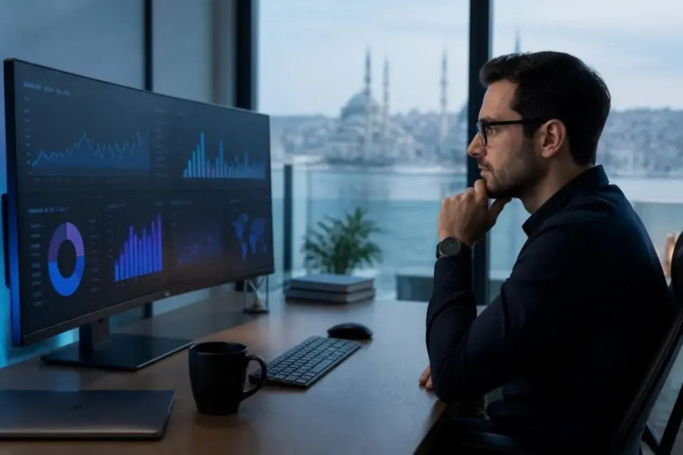 Data analyst reviewing an analytics dashboard