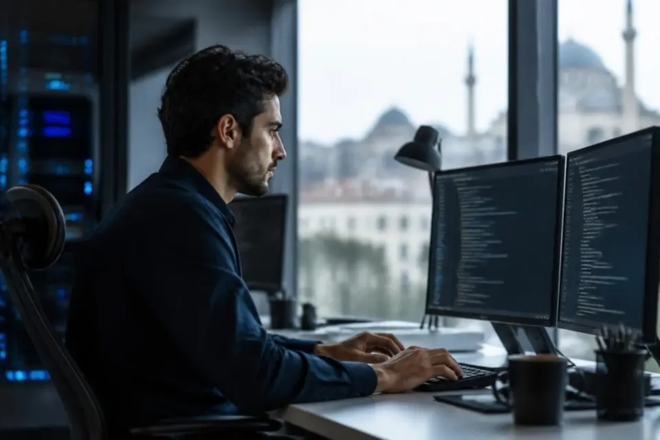 Software developer working on code